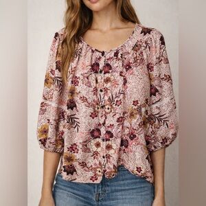 Knox Rose Floral Peasant Style Blouse